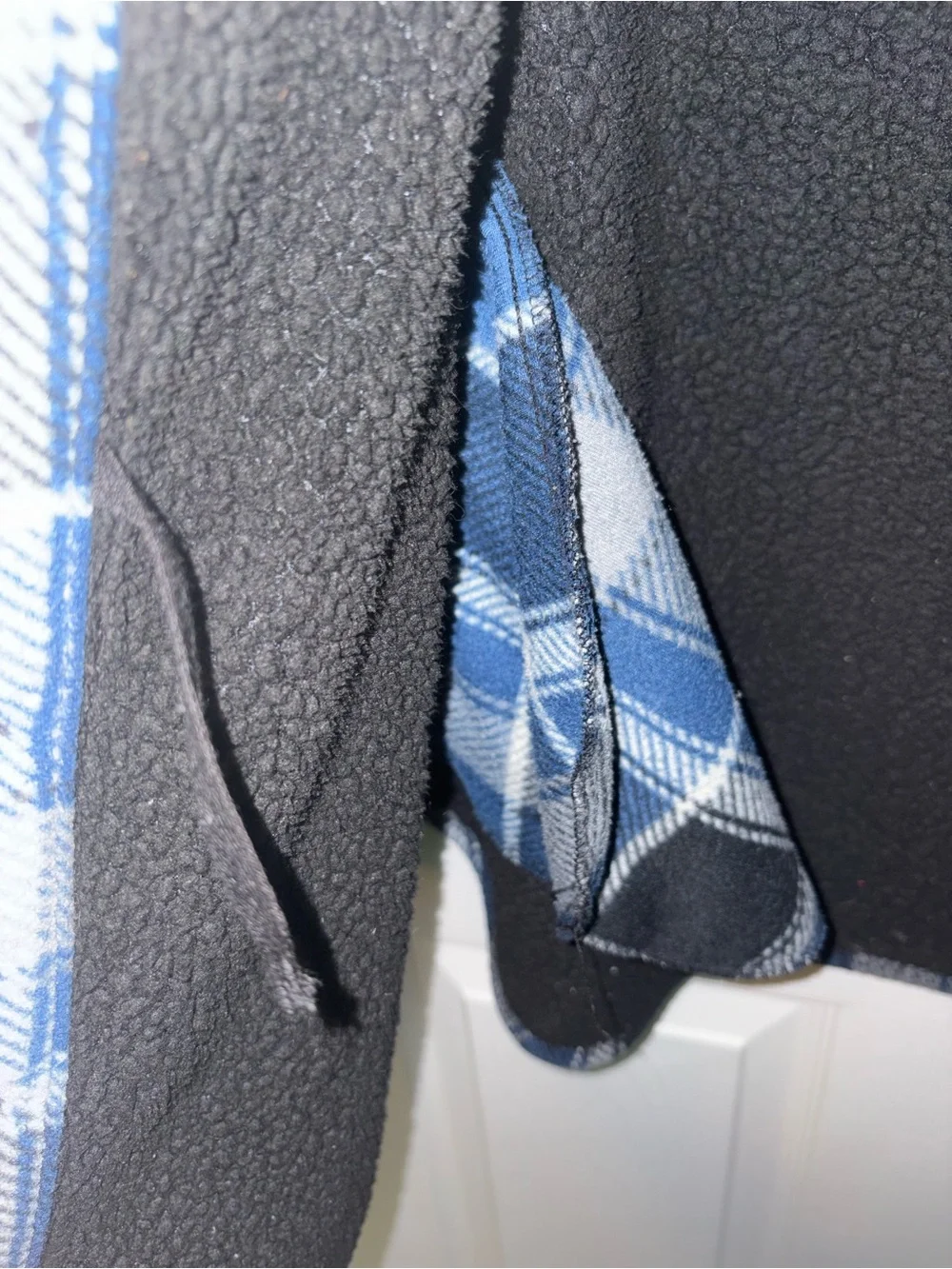 Men's Blue Plaid Fleece Shirt Jacket